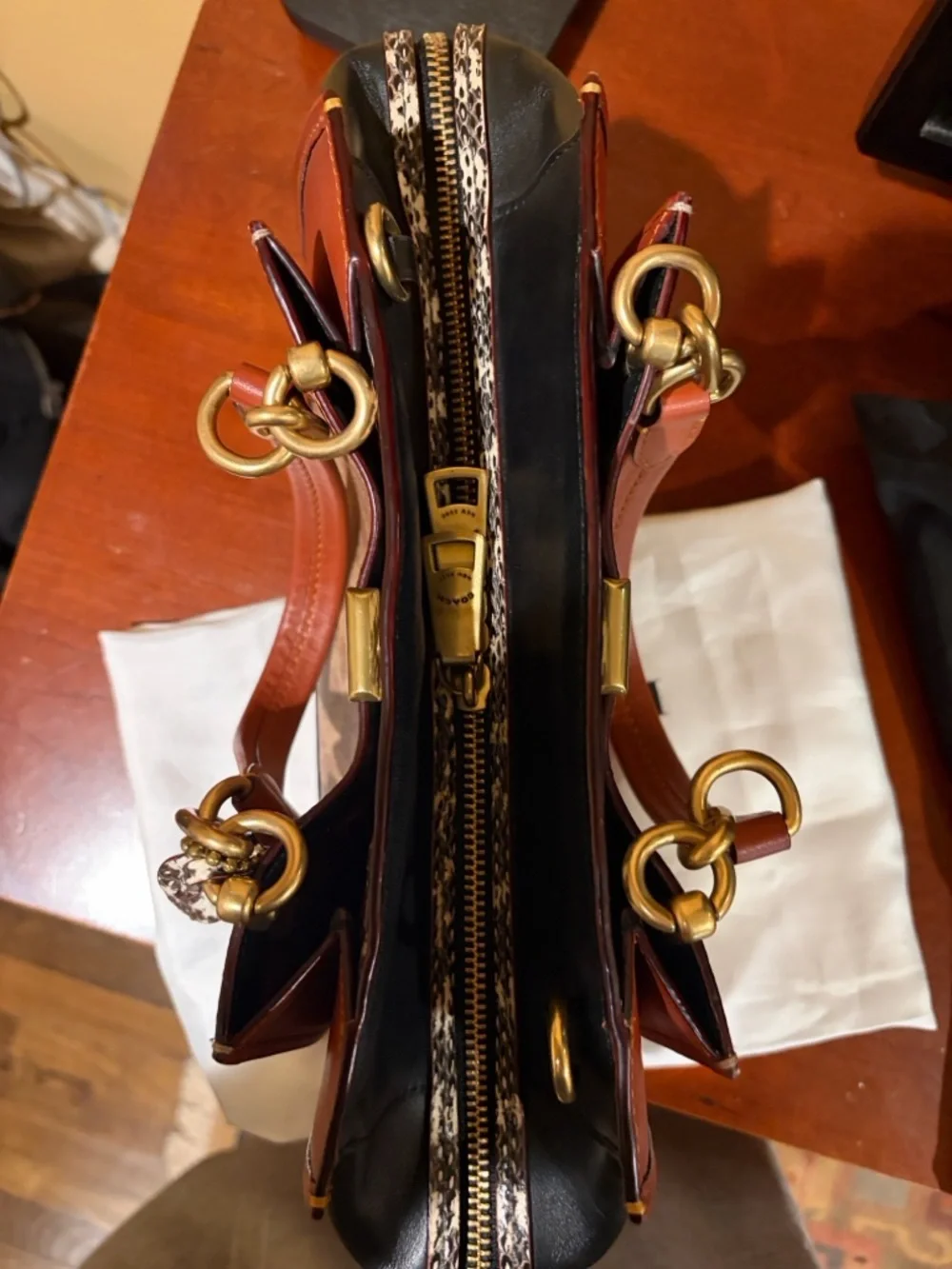 Coach Dreamer signature canvas, snake skin satchel - Picture 5 of 8